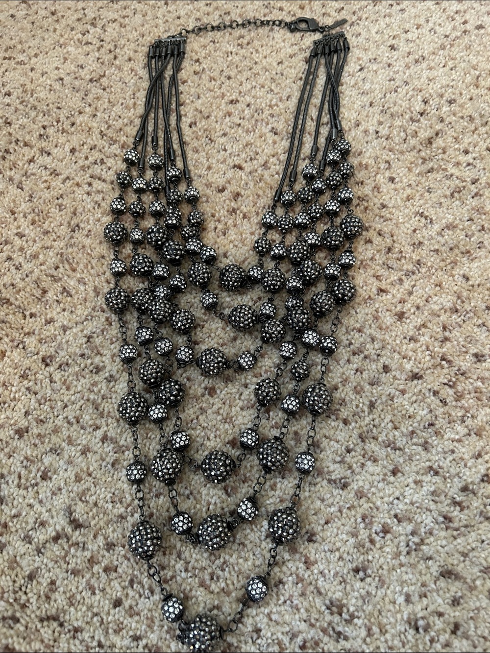 Layered Black Gunmetal Crystal Bead Statement Necklace